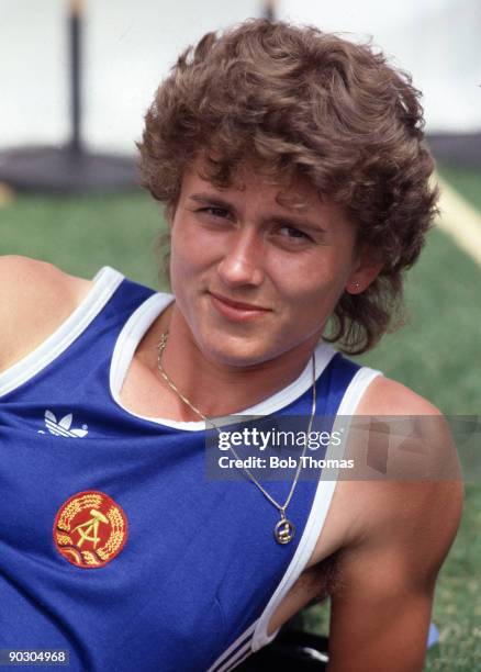 Marlies Gohr of Germany, track athlete, at an international athletics meeting in Los Angeles, California, USA, June 1983. .