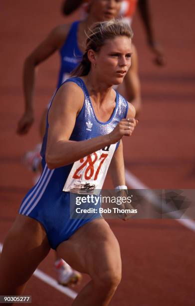 Katrin Krabbe of East Germany, winner of the women's 200m final, at the 15th European Athletics Championships held in Split, Yugoslavia in August...