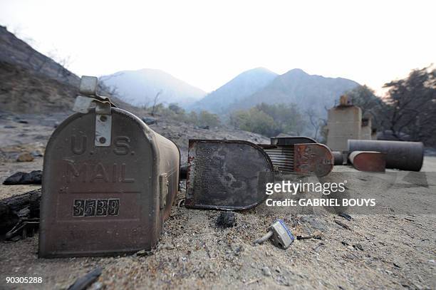 View of burned mailboxes in Tujunga, near Los Angeles, California on September 2, 2009. Firefighters were preparing to ramp up their assault on a...
