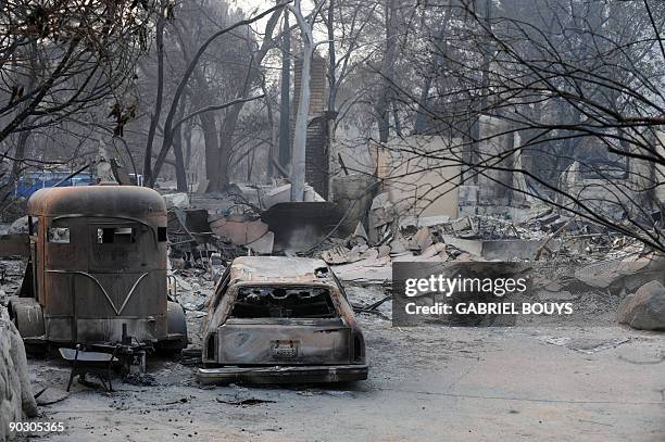 View of burned house in Tujunga, near Los Angeles, California on September 2, 2009. Firefighters were preparing to ramp up their assault on a deadly...