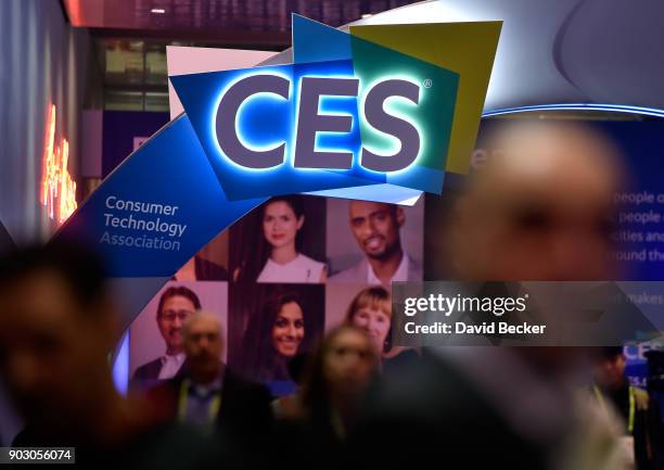 The CES logo is seen during CES 2018 at the Las Vegas Convention Center on January 9, 2018 in Las Vegas, Nevada. CES, the world's largest annual...