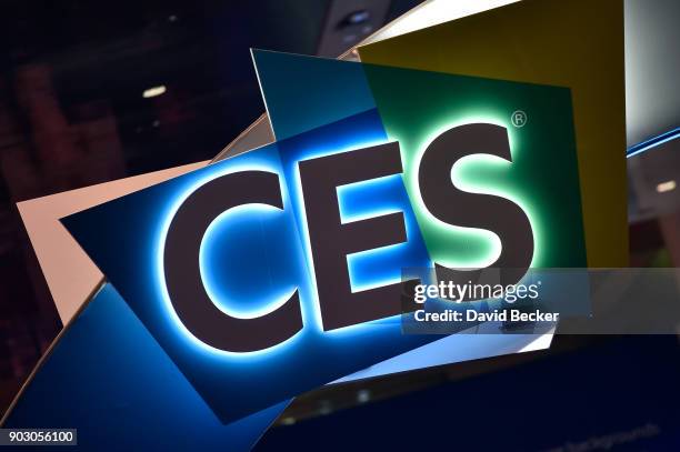 The CES logo is seen during CES 2018 at the Las Vegas Convention Center on January 9, 2018 in Las Vegas, Nevada. CES, the world's largest annual...