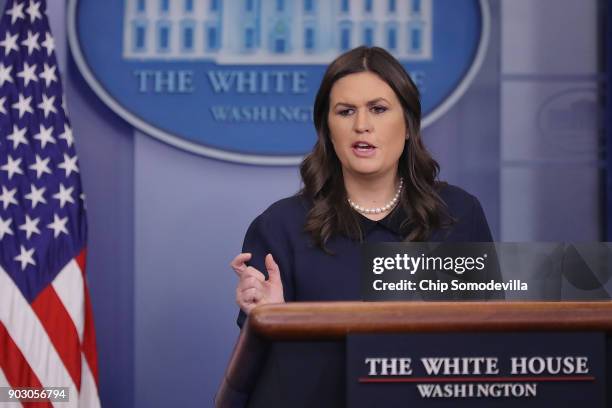 White House Press Secretary Sarah Huckabee Sanders conducts the daily news conference in the James Brady Press Briefing Room at the White House...