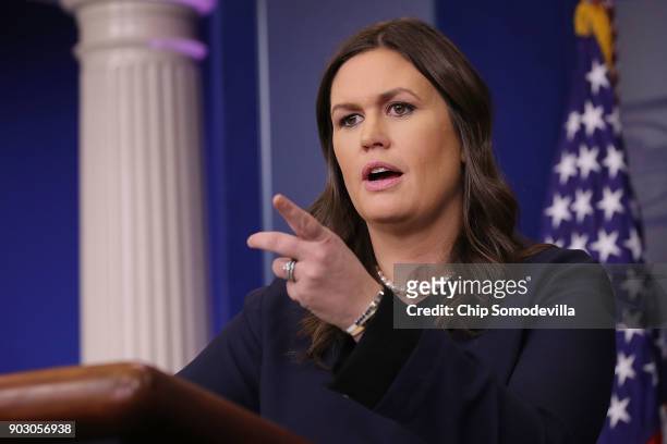 White House Press Secretary Sarah Huckabee Sanders conducts the daily news conference in the James Brady Press Briefing Room at the White House...