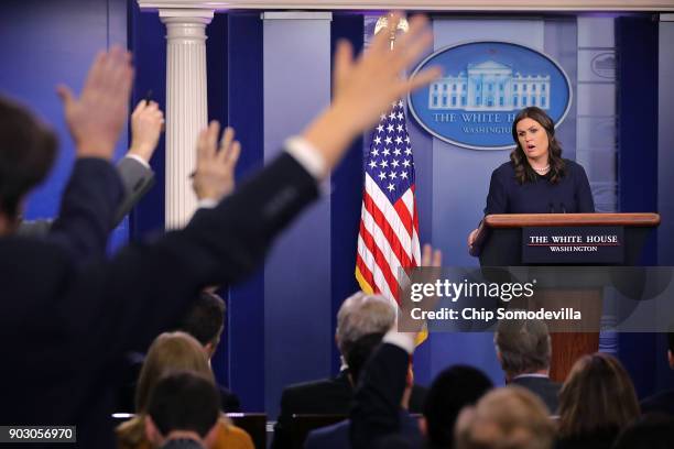 White House Press Secretary Sarah Huckabee Sanders conducts the daily news conference in the James Brady Press Briefing Room at the White House...