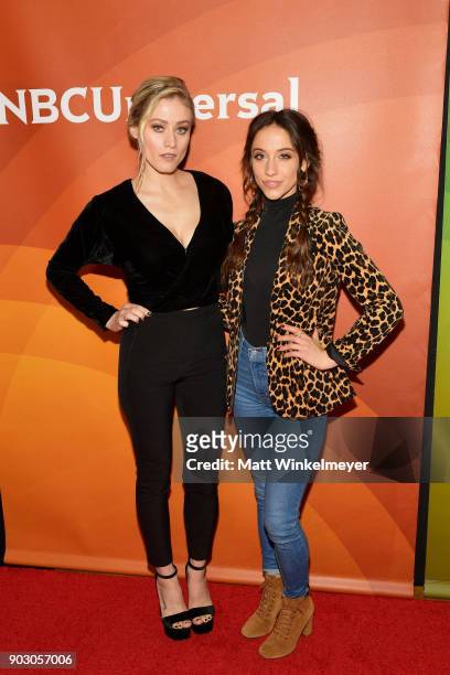 Olivia Taylor Dudley and Stella Maeve attend the 2018 NBCUniversal Winter Press Tour at The Langham Huntington, Pasadena on January 9, 2018 in...