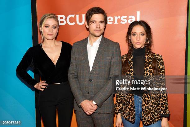 Olivia Taylor Dudley, Jason Ralph, and Stella Maeve attend the 2018 NBCUniversal Winter Press Tour at The Langham Huntington, Pasadena on January 9,...