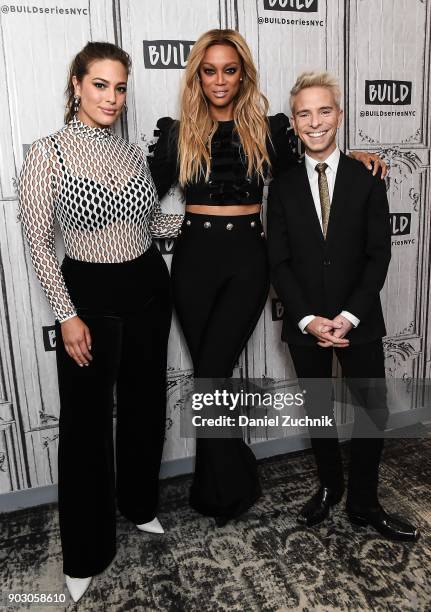 Ashley Graham, Tyra Banks and Drew Elliott attend the Build Series to discuss the new season of 'America's Next Top Model' at Build Studio on January...