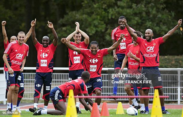 France's national football team's forward Karim Benzema, defender Gael Claichy, midfielder Lassana Diarra, defender Eric Abidal, defender Sebastien...