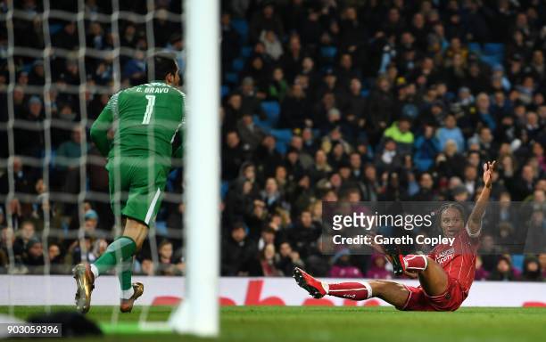Bobby Reid of Bristol City appeals for a penalty during the Carabao Cup Semi-Final First Leg match between Manchester City and Bristol City at Etihad...