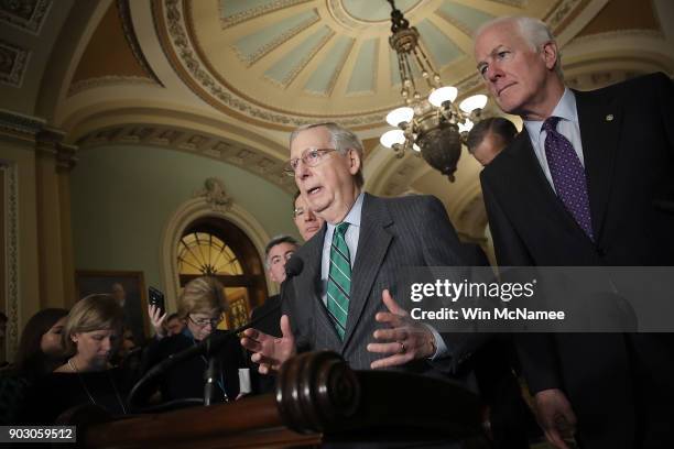 Senate Majority Leader Mitch McConnell answers questions at a press conference at the U.S. Capitol following the weekly Senate luncheons on January...