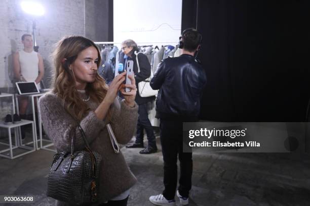 Miroslava Duma is seen backstage at the International Woolmark Prize 2017/2018 on January 9, 2018 in Florence, Italy.