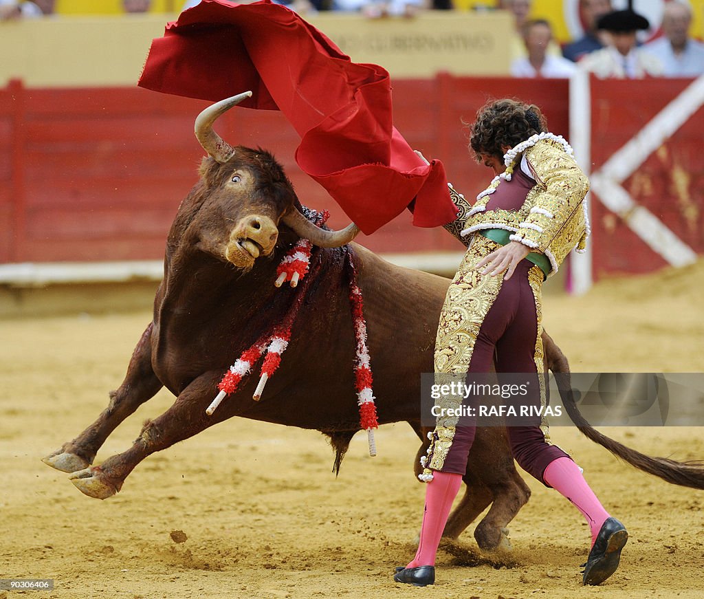 Spanish matador Jose Tomas gives a mulet