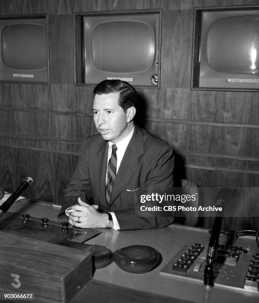 News reports from the 1952 Republican National Convention , Chicago, Illinois, July 11, 1952. Pictured is CBS newsman, Douglas Edwards.