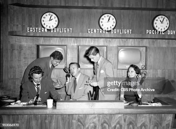 News reports from the 1952 Republican National Convention , Chicago, Illinois, July 11, 1952. Pictured seated and center is CBS newsman Walter...