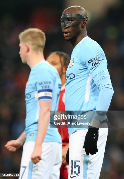 Eliaquim Mangala of Manchester City looks on during the Carabao Cup Semi-Final First Leg match between Manchester City and Bristol City at Etihad...