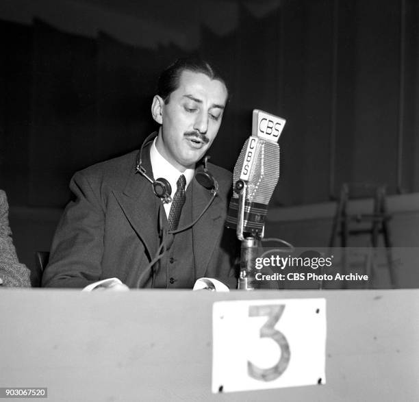 Reports the 1944 United States presidential election results. Tuesday, November 7, 1944. New York, NY. At CBS microphone is newsman, Robert Trout.