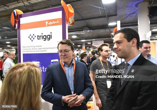 Prince Constantijn of the Netherlands visits the Holland Startup Pavillion in the Sands Convention Hall during CES 2018 in Las Vegas on January 9,...