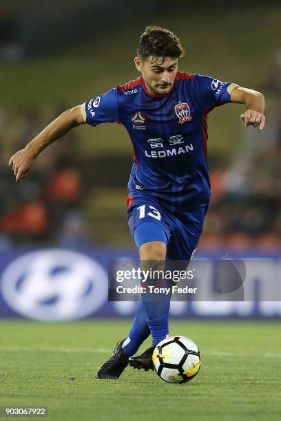 Ivan Vujica of the Jets controls the ball during the round 15 A-League match between the Newcastle Jets and the Central Coast Mariners at McDonald...