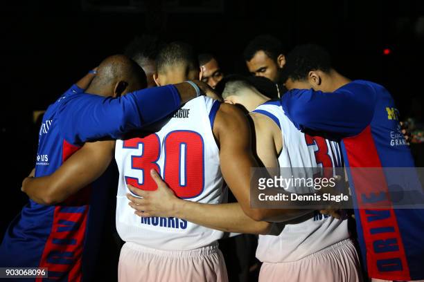 The Grand Rapids Drive huddle before the game against the Canton Charge at The DeltaPlex Arena for the NBA G-League on January 6, 2018 in Grand...