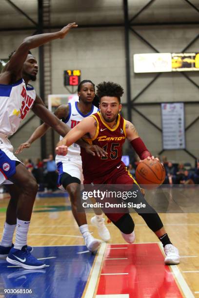 London Perrantes of the Canton Charge drives to the basket against the Grand Rapids Drive at The DeltaPlex Arena for the NBA G-League on JANUARY 6,...