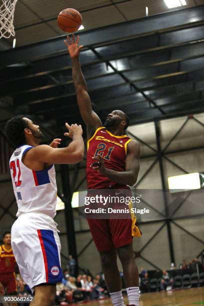 Kendrick Perkins of the Canton Charge shoots the ball against the Grand Rapids Drive at The DeltaPlex Arena for the NBA G-League on JANUARY 6, 2018...