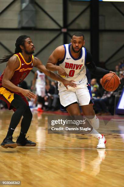 Zeke Upshaw of the Grand Rapids Drive brings the ball up court against the Canton Charge at The DeltaPlex Arena for the NBA G-League on JANUARY 6,...