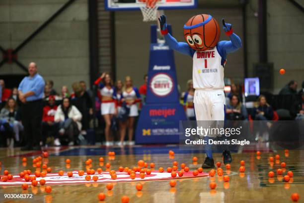 The mascot of the Grand Rapids Drive during the game against the Canton Charge at The DeltaPlex Arena for the NBA G-League on JANUARY 6, 2018 in...