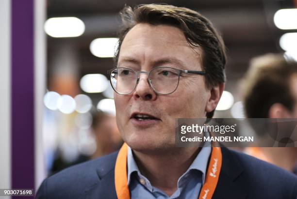 Prince Constantijn of the Netherlands visits the Holland Startup Pavillion in the Sands Convention Hall during CES 2018 in Las Vegas on January 9,...