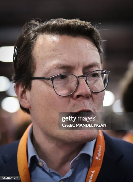 Prince Constantijn of the Netherlands visits the Holland Startup Pavillion in the Sands Convention Hall during CES 2018 in Las Vegas on January 9,...