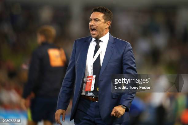 Paul Okon of the Mariners during the round 15 A-League match between the Newcastle Jets and the Central Coast Mariners at McDonald Jones Stadium on...