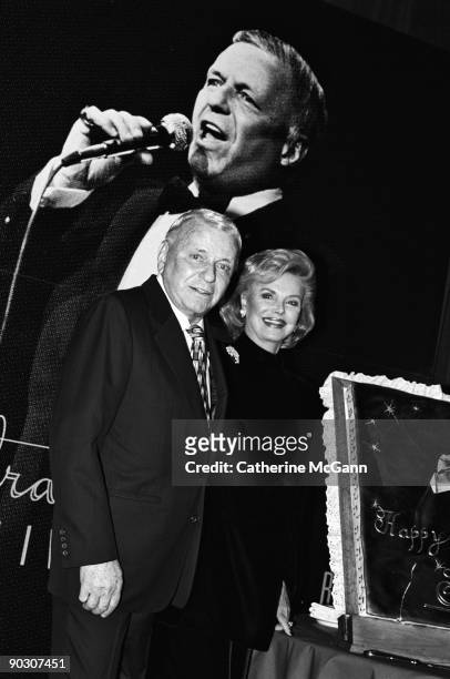 Frank Sinatra and wife Barbara celebrate Frank's 80th birthday at the Waldorf Astoria hotel in 1995 in New York City, New York