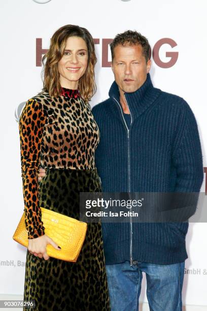 German actress Christina Hecke and German actor and producer Til Schweiger attend the 'Hot Dog' world premiere at CineStar on January 9, 2018 in...