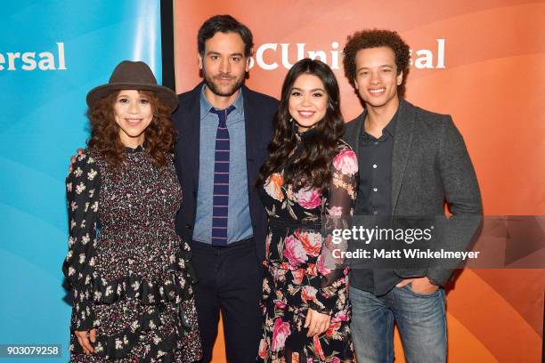 Rosie Perez, Josh Radnor, Auli'i Cravalho, and Damon J. Gillespie attend the 2018 NBCUniversal Winter Press Tour at The Langham Huntington, Pasadena...