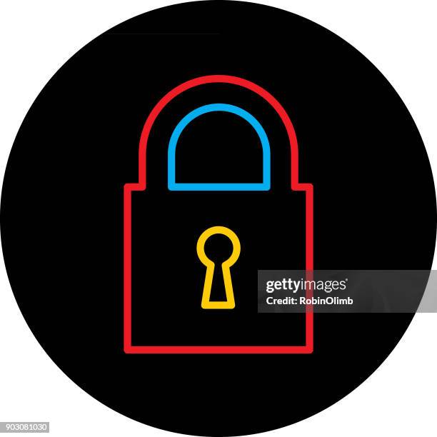 red blue gold line lock icon - keep out sign stock illustrations