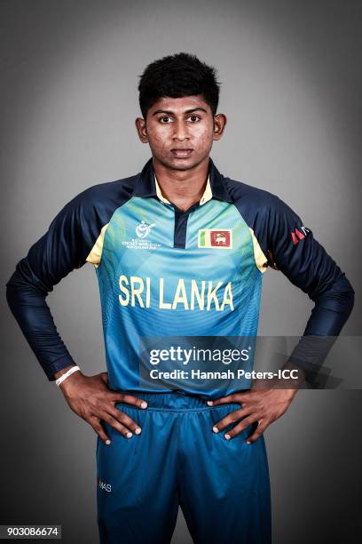 Kamindu Mendis poses during the Sri Lanka ICC U19 Cricket World Cup Headshots Session at Rydges Christchurch on January 8, 2018 in Christchurch, New...