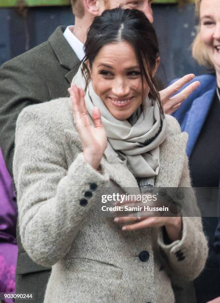 Meghan Markle visits Reprezent 107.3FM on January 9, 2018 in London, England. The Reprezent training programme was established in Peckham in 2008, in...