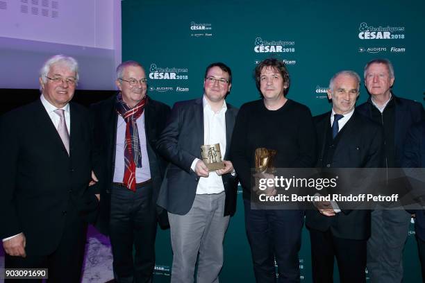 Of Transpalux Didier Diaz, Marc Tessier, CEO of SETKEEPER, Octave Bory-Bert who receives the 'Innovation Cesar et Techniques 2018' Award for his...