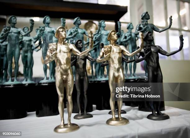 View of the casting and molding process during the pouring of the actor statuette for the 24th Annual Screen Actors Guild Awards at American Fine...