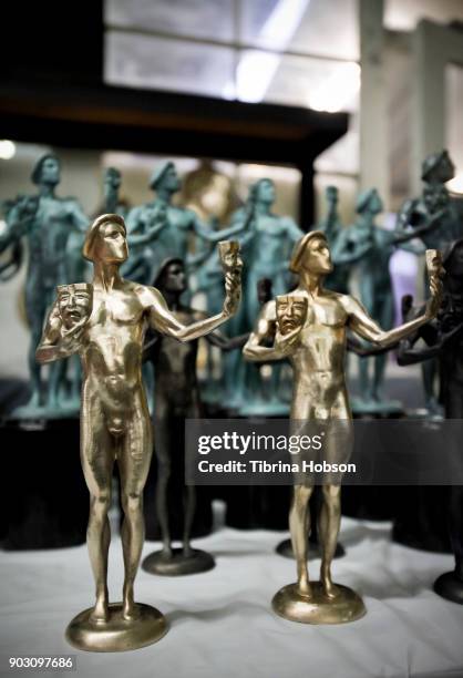 View of the casting and molding process during the pouring of the actor statuette for the 24th Annual Screen Actors Guild Awards at American Fine...