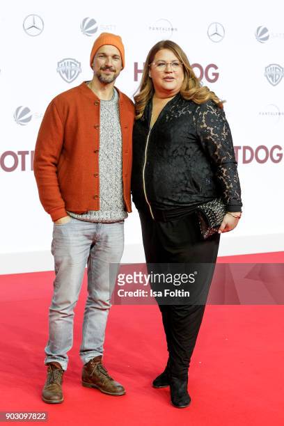 German actor Florian David Fitz and German comedian Ilka Bessin attend the 'Hot Dog' world premiere at CineStar on January 9, 2018 in Berlin, Germany.