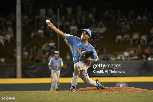 Little League World Series: US Team West Luke Ramirez in action, pitching during US Championship Game vs US Southwest at Howard J. Lamade Stadium....