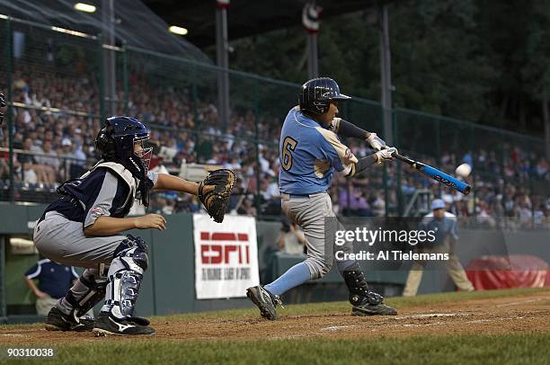 Little League World Series: US Team West Andy Rios in action, at bat during US Championship Game vs US Southwest at Howard J. Lamade Stadium....