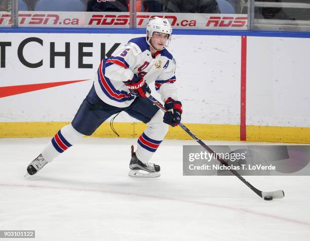 Ryan Lindgren of United States skates against the Czech Republic during the first period of play in the IIHF World Junior Championships Bronze Medal...