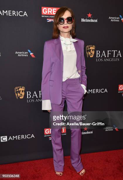 Actress Isabelle Huppert arrives at The BAFTA Los Angeles Tea Party at Four Seasons Hotel Los Angeles at Beverly Hills on January 6, 2018 in Los...
