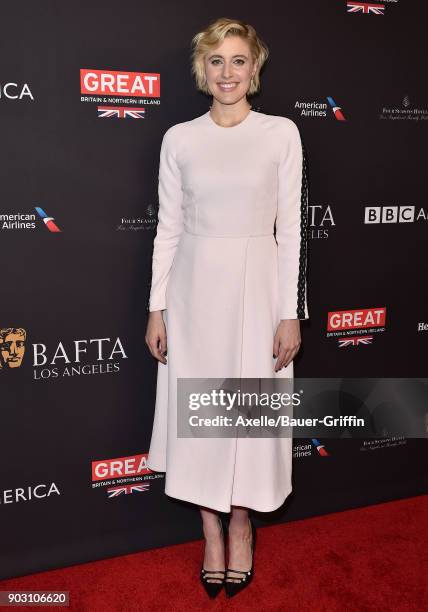 Actress Greta Gerwig arrives at The BAFTA Los Angeles Tea Party at Four Seasons Hotel Los Angeles at Beverly Hills on January 6, 2018 in Los Angeles,...