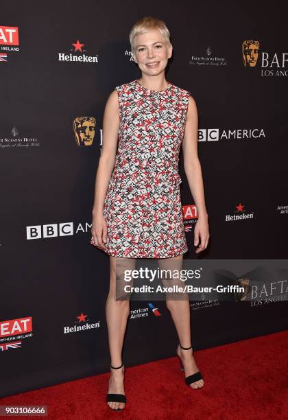 Actress Michelle Williams arrives at The BAFTA Los Angeles Tea Party at Four Seasons Hotel Los Angeles at Beverly Hills on January 6, 2018 in Los...