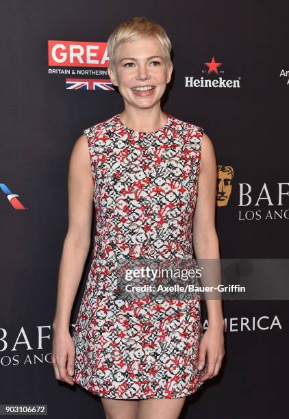 Actress Michelle Williams arrives at The BAFTA Los Angeles Tea Party at Four Seasons Hotel Los Angeles at Beverly Hills on January 6, 2018 in Los...