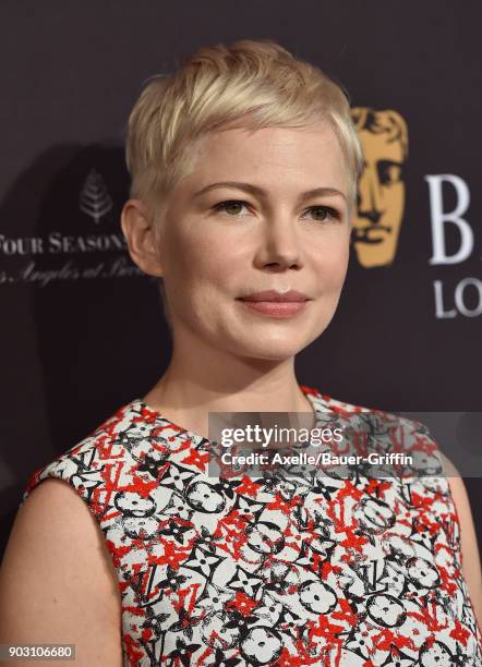 Actress Michelle Williams arrives at The BAFTA Los Angeles Tea Party at Four Seasons Hotel Los Angeles at Beverly Hills on January 6, 2018 in Los...