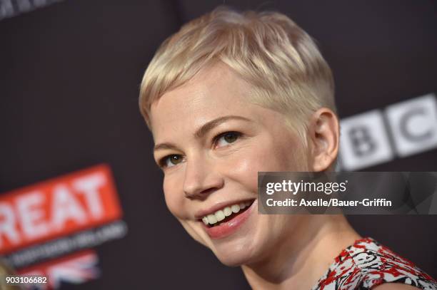 Actress Michelle Williams arrives at The BAFTA Los Angeles Tea Party at Four Seasons Hotel Los Angeles at Beverly Hills on January 6, 2018 in Los...